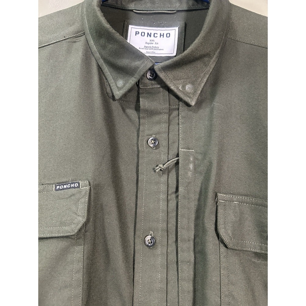Poncho Laramie Performance Flannel Mens Sz 2XL Dark Green Magnetic Outdoors - Picture 4 of 14